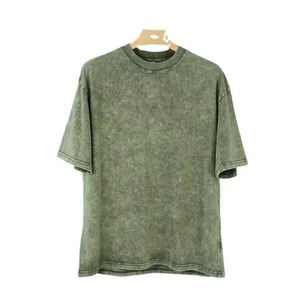 T-shirt Homme Oversize Vert Uni en Coton Délavé Manches Courtes Col Rond Coupe Décontractée Longueur Standard Design Uni - Product Image 3