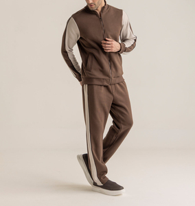Ensemble de survêtement tendance pour homme 100 % coton, coupe classique, marron beige, unique, uni, doux, premium, streetwear décontracté d'hiver - Product Image 6