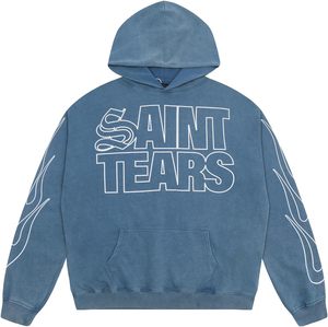 Sweat à capuche brodé Saint Tears pour homme, coupe oversize, streetwear, coton French Terry, bleu, logo au dos, poche, coupe classique, automne - Product Image 1