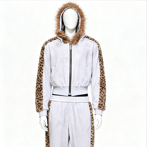 Breathable 100% Cotton Printed Tracksuit <b>Fur</b> Hooded Streetwear Set Winter Urban Fashion Oversized <b>Hoodie</b> Pants Outfit - Product Image 1