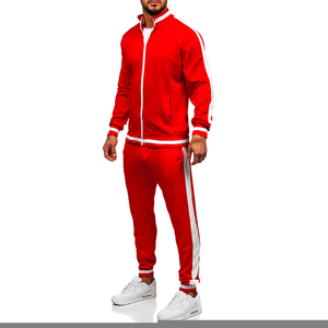 Men Red <b>White</b> Stripe Printed <b>Tracksuit</b> Full Zipper Hooded Sweatshirt Joggers Sporty Winter Wear Regular Fit 100% Cotton Fleece - Product Image 5