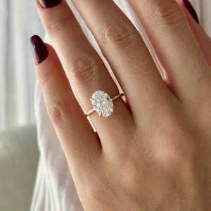 3 Carat Oval E VVS2 Lab Grown Diamond <b>Thin</b> Engagement <b>Ring</b> , Minimalist Proposal <b>Ring</b> in 14k Rose Gold , IGI Certified - Product Image 4