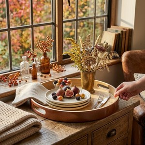 Round Bamboo Serving Tray Gold Lacquered Finish Multi-Function Easy Clean Household Use Tableware Storage Tray Made in Vietnam - Product Image 5