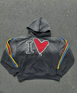 Custom Rhinestone Hoodie <b>Set</b> Unisex Distressed <b>Embroidery</b> Hoodie and Sweatpants Sun Faded Washed Tracksuit <b>Set</b> for Men - Product Image 3