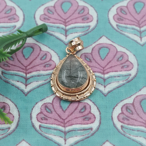 Pendentif goutte d'eau en quartz rutilé noir naturel, argent sterling 925, serti à la main, design unique, cadeau de bijoux pour femme - Product Image 5