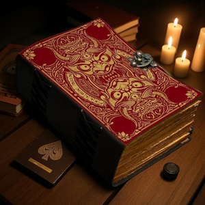 Al-Amir Grimoire Journal en Cuir Imprimé à la Main, 400 Pages, Rouge et Or Gaufré, Livre de Sortilèges Gothique, Papier Vintage à Bords Frangés, Fantasy - Product Image 4