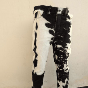 Cow Hair Leather <b>Pant</b> <b>Men</b> Western Cowhide Fur Trousers Black And <b>White</b> Spotted Real Hair On Hide Slim Fit - Product Image 3