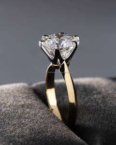 Anillo de Diamantes Redondos Brillantes de Lujo para Mujer, Oro Amarillo, Engaste de Diamantes Redondos, Joyería para Compromiso, Boda, Aniversario - Product Image 3