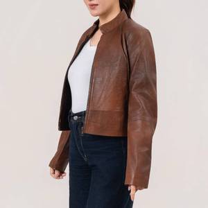 Chaqueta de Cuero Genuino Marrón Vintage para Mujer Shirley - Diseño Transpirable de Invierno con Cierre de Cremallera - Chaqueta de Cuero Marrón Vintage - Product Image 3