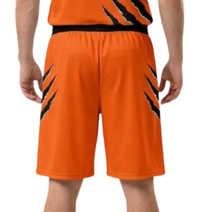 Ensemble d'uniformes de basketball personnalisés pour hommes, orange et noir, maillot sans manches à col en V, short, imprimé griffes et coupures, numéros d'équipe, kit d'équipe en gros - Product Image 6