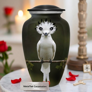 Urne funéraire artisanale en métal pour cendres humaines adultes, couronne blanche, motif d'oiseau, récipient décoratif pour cendres funéraires, urnes commémoratives - Product Image 5