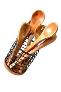 Porte-couverts Porte-ustensiles de cuisine en fer noir avec base en bois d'acacia Support de rangement rond pour couverts pour décor de table à manger - Product Image 3