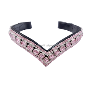 Bande de sourcils en cuir de cheval de haute qualité avec des produits de cheval décoratifs en cristal Bling - Product Image 1