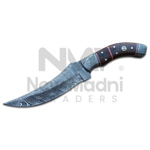Couteau de chasse en acier Damas, lame à pointe tombante, manche en bois, couteau fait main, service OEM, couteaux personnalisés à vendre - Product Image 1