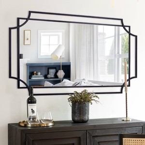 <b>Pine</b> Wood Industrial Statement <b>Mirror</b> Black Steel Frame Wholesale Moradabad - Product Image 1
