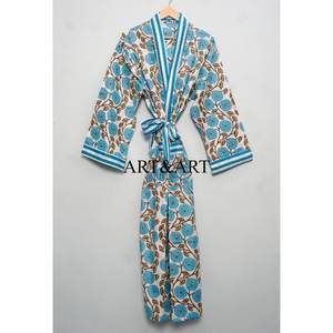 Kimono de algodón para mujer al por mayor, 100% algodón indio, talla única, transpirable, floral, para primavera/verano, ropa de baño, bata elegante para damas de honor - Product Image 1