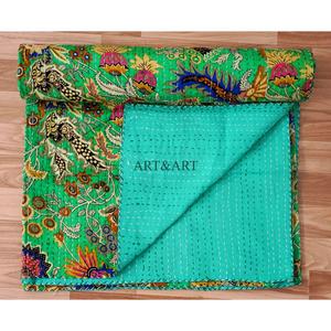 Hand Block Printed Cotton Reversible Indian Floral Print Lightweight Soft Comfortable High Quality <b>Quilt</b> <b>Throw</b> Blanket Kantha - Product Image 5