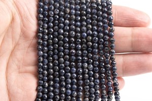 Perles de saphir bleu foncé de 4 mm, qualité supérieure, pierres précieuses naturelles authentiques, brin complet, micro-facettées, rondes, perles en vrac - Product Image 3