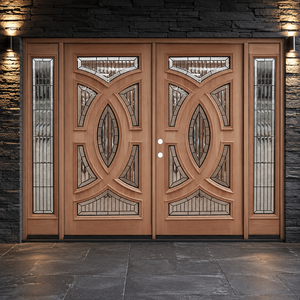 Puerta de Entrada de Madera Sólida Golden Aero, Diseño Circular CNC, Soporte Personalizado, Apertura Manual, Estilo Rústico Exterior GA-50G - Product Image 1