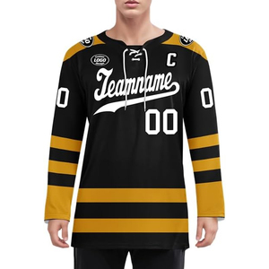 ชุดยูนิฟอร์มฮอกกี้น้ำแข็งแบบกำหนดเอง ผู้ผลิต OEM สหรัฐอเมริกา ขายส่ง เสื้อฮอกกี้ทีมแบบสั่งทำ ปักโลโก้ ผู้ใหญ่ โพลีเอสเตอร์ 100% คอวี - Product Image 5