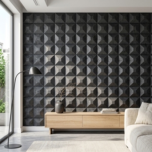 Decoración de Pared Negra Moderna, Panel de Arte Mural Tallado con Patrón Geométrico de Diamantes en 3D, Decoración de Interiores de Hogar Contemporánea de Lujo - Product Image 5
