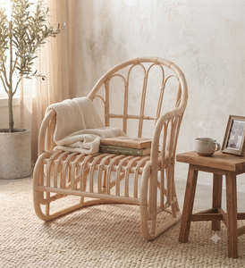 Sillón de Ratán Tejido a Mano, Ecológico, con Respaldo de Ala, Estilo Escandinavo Moderno, Silla Individual de Descanso con Patas de Madera para Interiores - Product Image 5