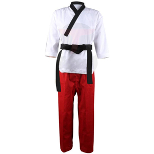 Uniforme de Kung Fu, haut blanc, pantalon rouge, ceinture noire, 100% coton, unisexe, adulte, vêtements d'arts martiaux, coupe régulière, respirant - Product Image 1