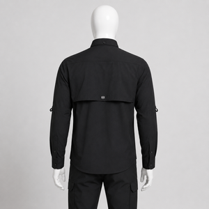 Camisa de Pesca para Hombre, Manga Larga, Negra, con Botones, Patrón de Camuflaje, UPF 50, Secado Rápido, 100% Poliéster - Product Image 3