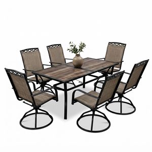 Set da Pranzo Rettangolare a 7 Pezzi con Sei Sedie Grigie, Struttura Solida e Stabile per Giardino - Product Image 6