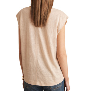 Camiseta de Mujer Beige de Manga Corta con Cuello Redondo, Sólida, Sin Tejer, Corte Regular, Informal, Transpirable, 100% Algodón Orgánico, Ecológica, Primavera - Product Image 4
