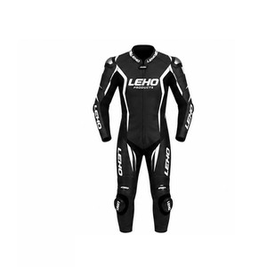 Traje de Motociclismo de Cuero de Manga Larga para Hombre LEHO, Transpirable, con Estampado por Transferencia de Calor, Negro y Blanco, de una Pieza - Product Image 1