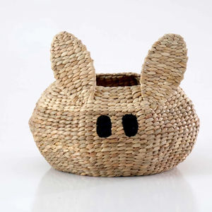 <b>Round</b> water hyacinth <b>basket</b> with rabbit face pattern Handmade <b>Storage</b> <b>Basket</b> Wholesale eco-friendly Made in Vietnam - Product Image 1
