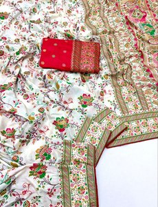 Premium Pure <b>Pashmina</b> Silk Jacquard Saree with Kashmiri Floral Weaving, Rich Border & Running Blouse - Product Image 2