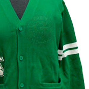 Cardigan en tricot unisexe personnalisé avec logo, style universitaire, pour sororités et fraternités, broderie de lettres grecques, style varsity - Product Image 6