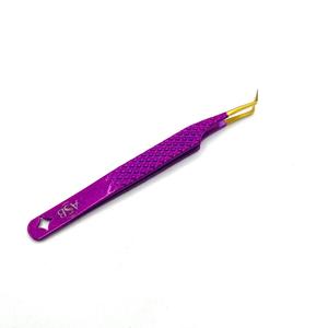 Pinzas de Precisión para Pestañas ASB, Punta Dorada de 45 Grados, Acero Inoxidable, Logotipo Personalizado, Mango Morado - Product Image 4