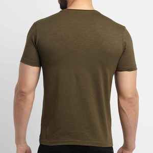 T-shirt pour homme vert olive à col rond et manches courtes, coupe classique, jersey décontracté, 100% coton, 220 grammes, couleur unie, design simple - Product Image 3
