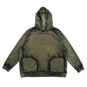 Sweat-shirt à capuche vert olive pour homme, en molleton polyester/coton, tie-dye, manches régulières, vêtement d'hiver imperméable et respirant - Product Image 1