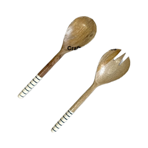 Cubiertos de madera y hueso respetuosos con el medio ambiente, juego de cuchara y tenedor para servir, cubiertos de madera y hueso de moda, juego de servidor de ensalada - Product Image 1