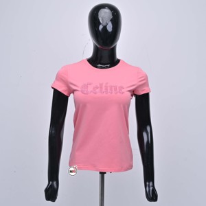 Camisetas de Manga Corta Color Rosa con Estampado Brillante, Cuello Redondo, Corte Regular, Estilo Casual, Camisetas de Tela Tejida para Mujer con Logotipo Personalizado - Product Image 1