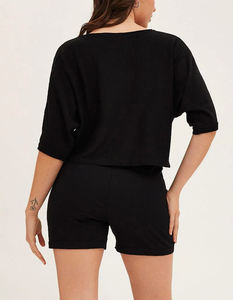 Premium Quality Summer Wear 100% Cotton Embroidered Lace Vintage Oversized Cropped T-Shirt & Biker <b>Shorts</b> 2-Piece Set Women - Product Image 5