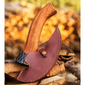 Hache artisanale Burraq en acier au carbone avec manche en bois de rose et étui en cuir, hache à pizza pour l'extérieur, cadeau idéal pour la fête des pères - Product Image 6