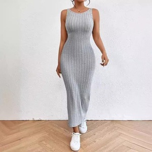 New Fashion American Style Spring Summer New Sleeveless Strap Long Dress Sexy Wrapped <b>Hip</b> Waist Knitted Dress - Product Image 3