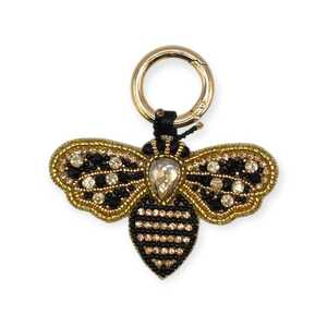 Black & Gold Beaded Bee <b>Bag</b> <b>Charm</b> Key Chain - Product Image 1