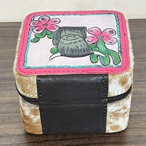 Caja de joyería de cuero de vaca con pelo, hecha a mano y con grabado artesanal, diseño occidental pintado a mano, estuche de almacenamiento con cremallera de cuero genuino, regalo. - Product Image 5