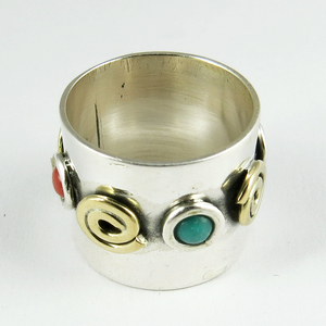 Delicia Sencilla! Anillos de Plata de Ley 925 con Turquesa y Coral Estilo Bohemia de Shri Ashapura Jewels, Engaste de Bisel, Tercera Pieza - Product Image 3
