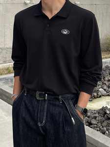 Polo Casual de Manga Larga para Hombre con Etiqueta, Negro, Ropa de Negocios para Otoño - Product Image 5