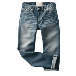 Jeans bleu indigo authentiques pour hommes, pantalons en denim tissés taille haute et moyenne personnalisés, styles uniques, garnitures exclusives, délavés, printemps et hiver - Product Image 1