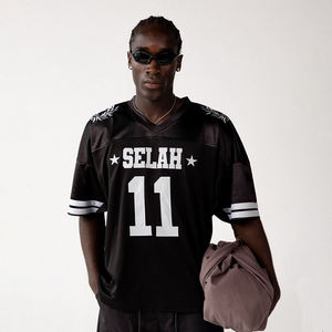 Maillot de football américain à col en V, style streetwear, surdimensionné, en mesh, pour hommes, disponible en deux couleurs - Product Image 6