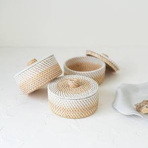 Caja de almacenamiento de ratán, estilo boho chic, cesta contenedora, la mejor oferta, cajas naturales con tapa. - Product Image 5