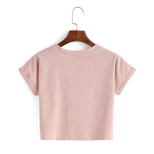 Tops cortos de manga corta para mujer, ropa de calle sexy bordada, camisetas de algodón 100% para niñas, blusas para yoga y gimnasio, venta al por mayor - Product Image 2